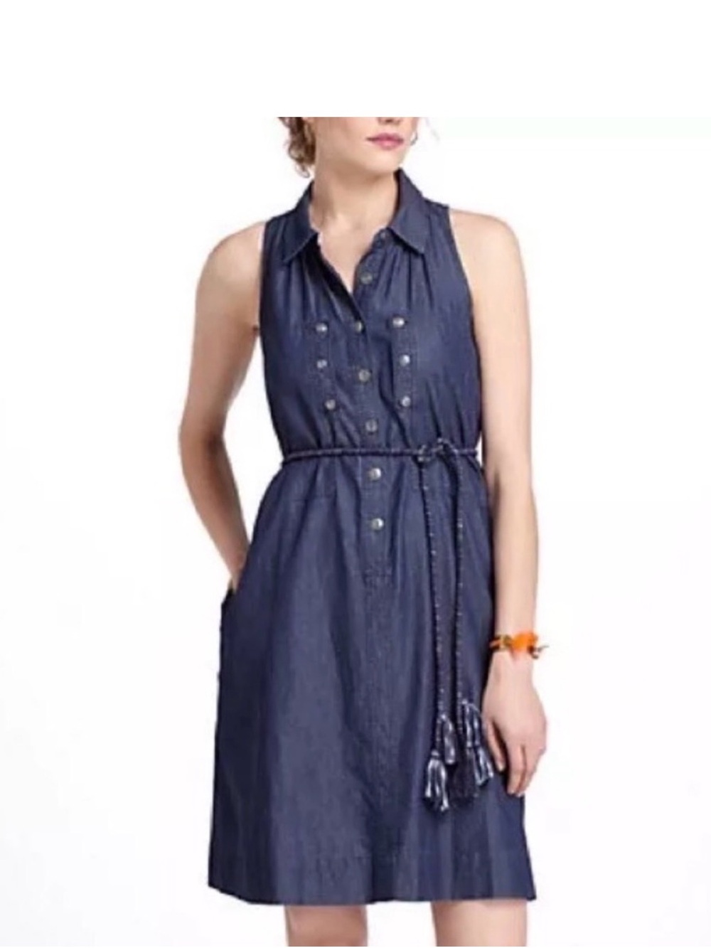 Holding Horses Dress Sz 4 Anthropologie Button Front Chambray Denim Blue Womens